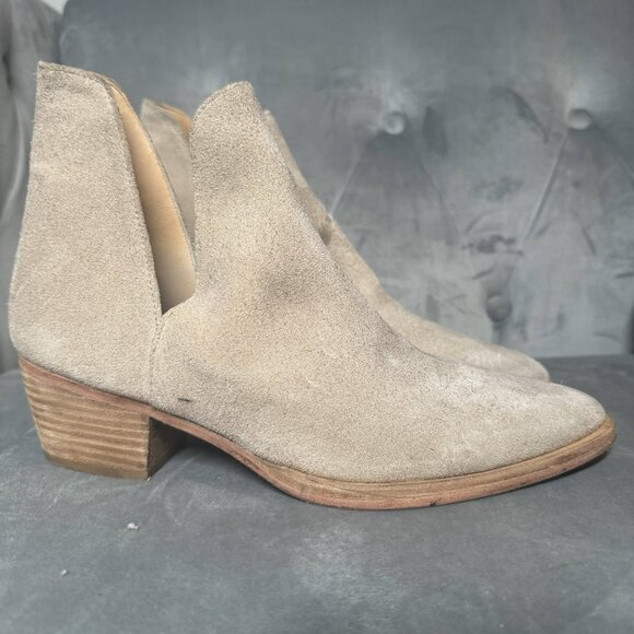 Free People Charm Double V Pointed Toe Camel Suede Leather Ankle Boot Size 38 - Picture 9 of 11